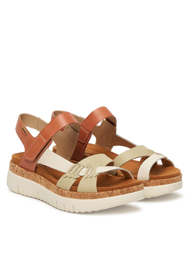 Sandale dama - piele naturala - bej/maro - sistem inchidere Velcro