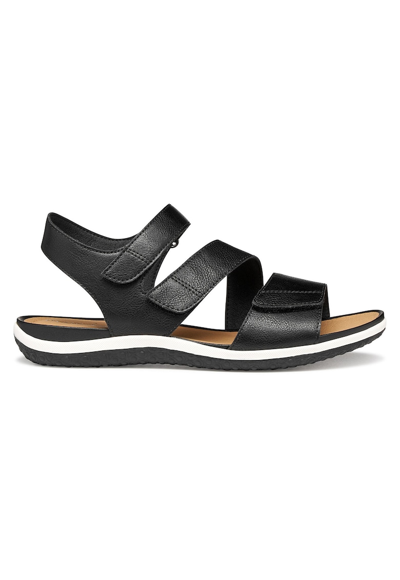 Sandale dama - piele ecologica - negru/alb - sistem inchidere Velcro