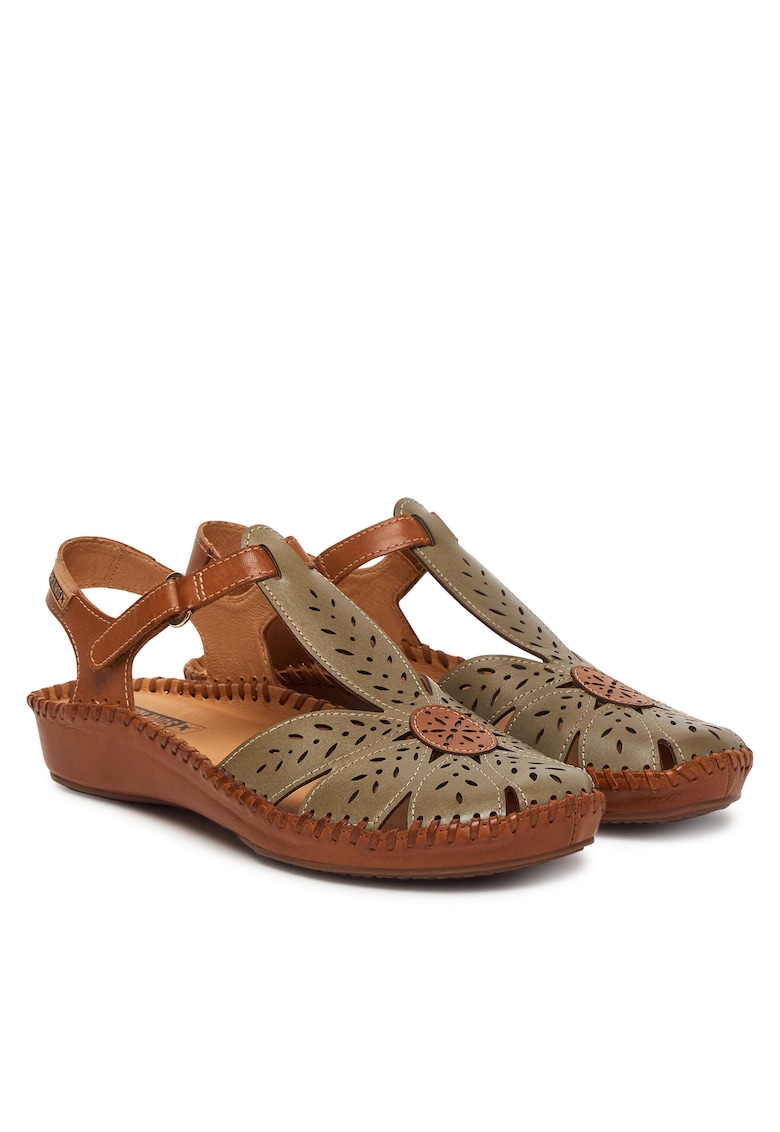 Sandale dama piele naturala - verde/maro - sistem inchidere Velcro - Pikolinos - imagine 1