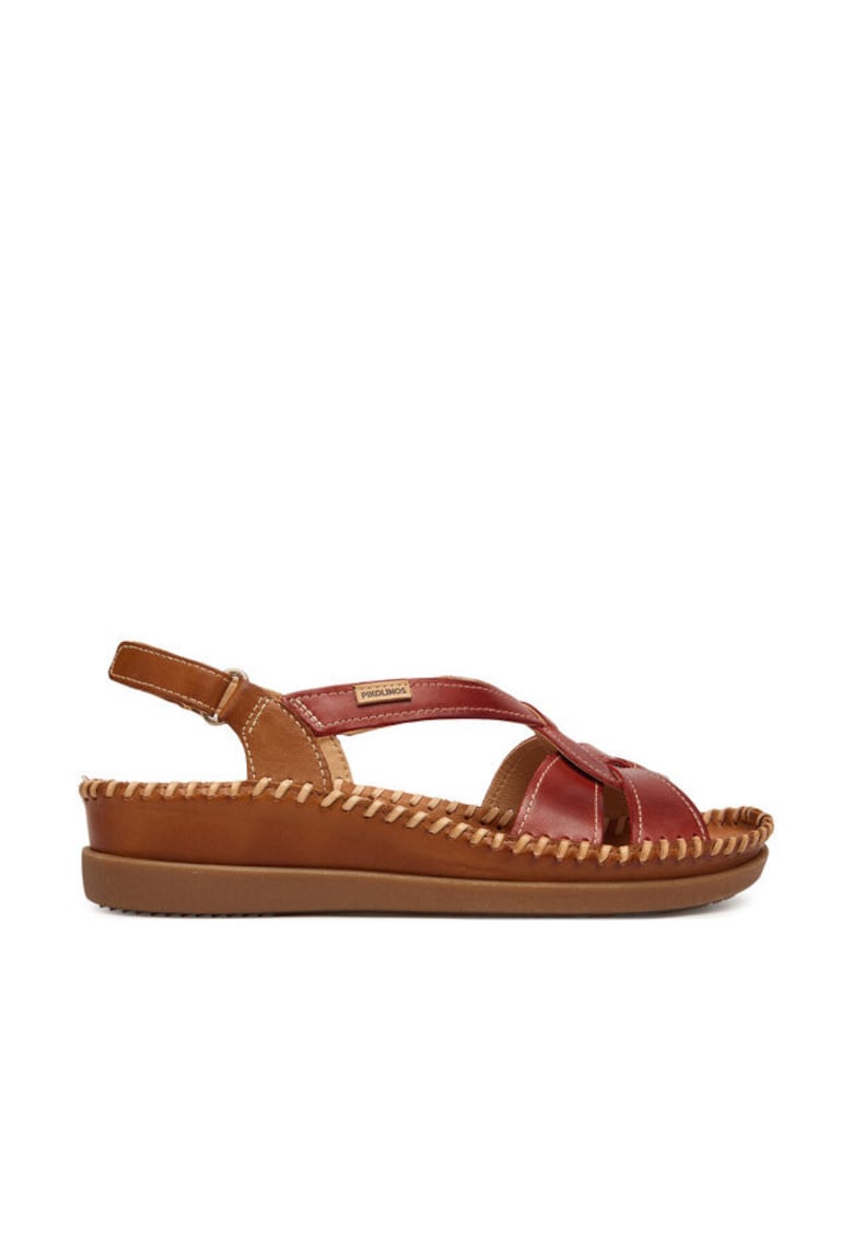 Sandale dama - piele naturala - rosu/maro - sistem inchidere Velcro