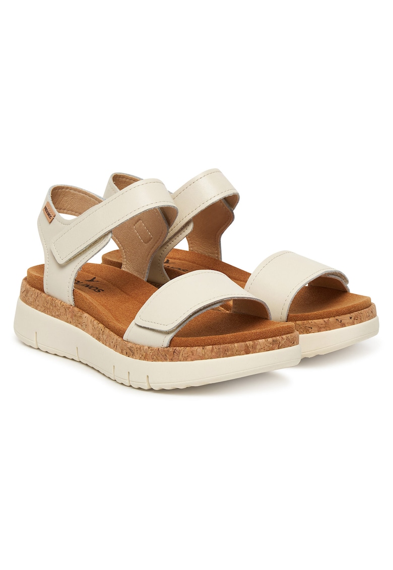 Sandale dama - piele naturala - alb/maro - velcro