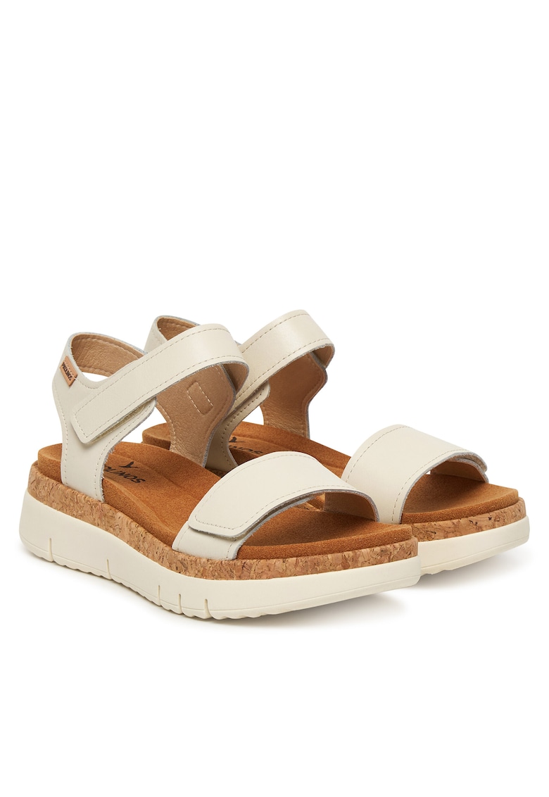 Sandale dama - piele naturala - alb/maro - velcro