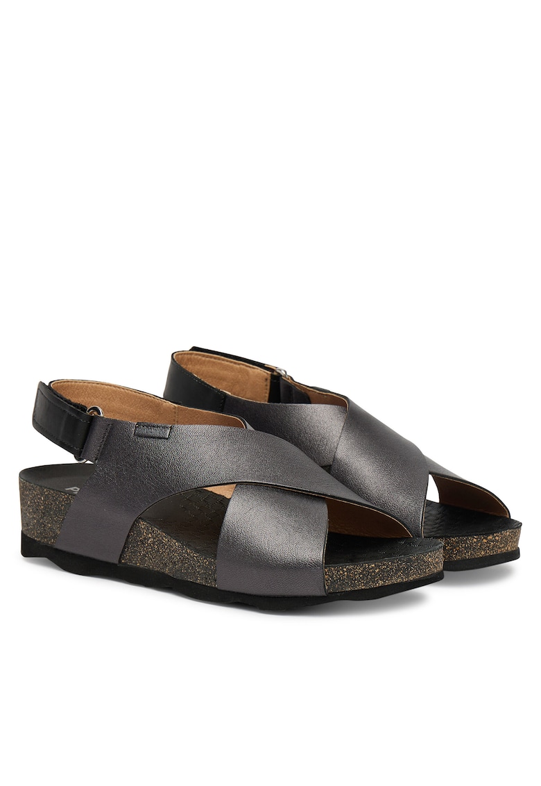 Sandale dama - piele naturala - gri - sistem inchidere Velcro