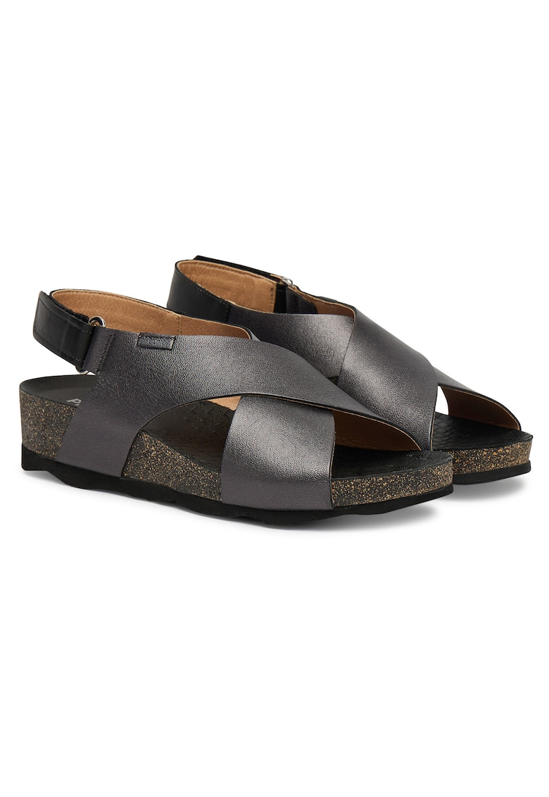 Sandale dama - piele naturala - gri - sistem inchidere Velcro