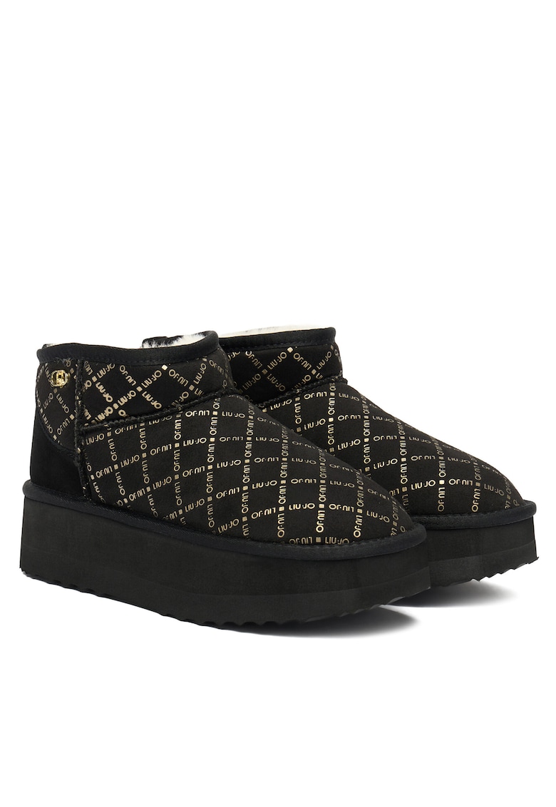 flatform - negru - piele naturala intoarsa si material textil - Negru