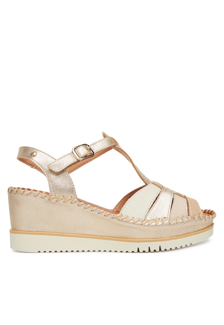Sandale dama - piele naturala - auriu/bej - sistem inchidere Velcro