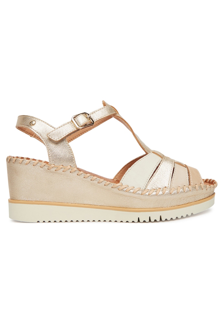 Sandale dama - piele naturala - auriu/bej - sistem inchidere Velcro
