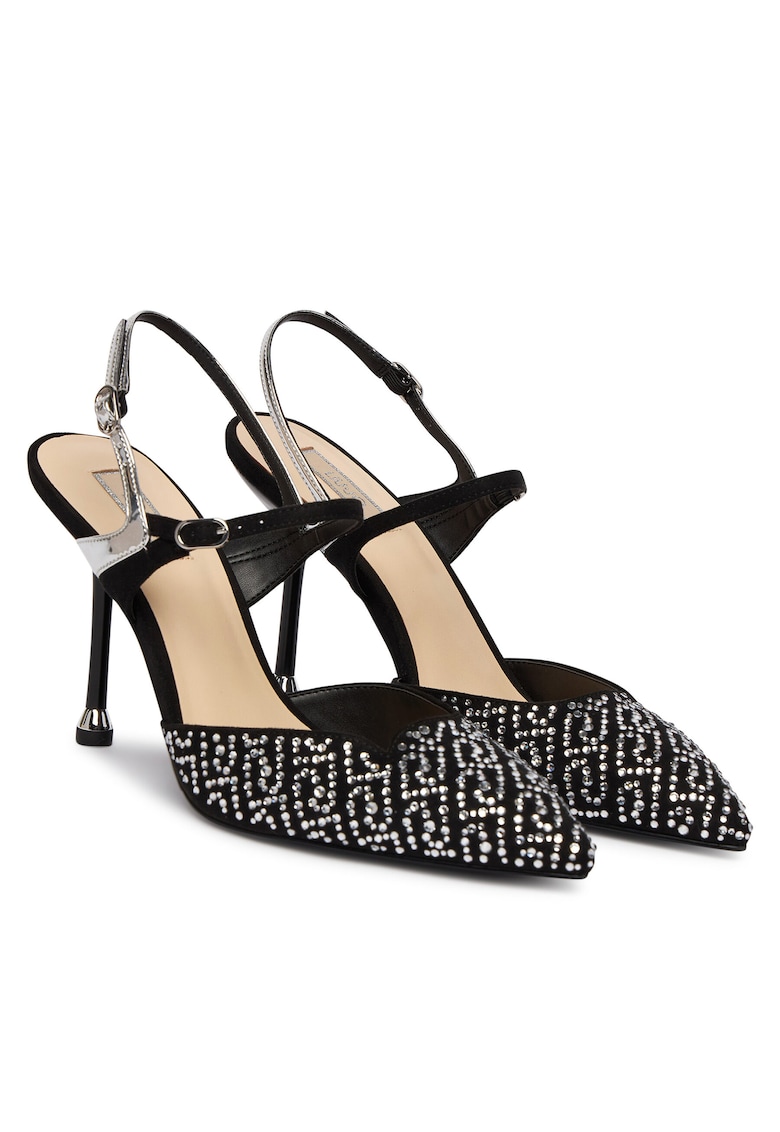 Pantofi dama - cu toc - negru - textil