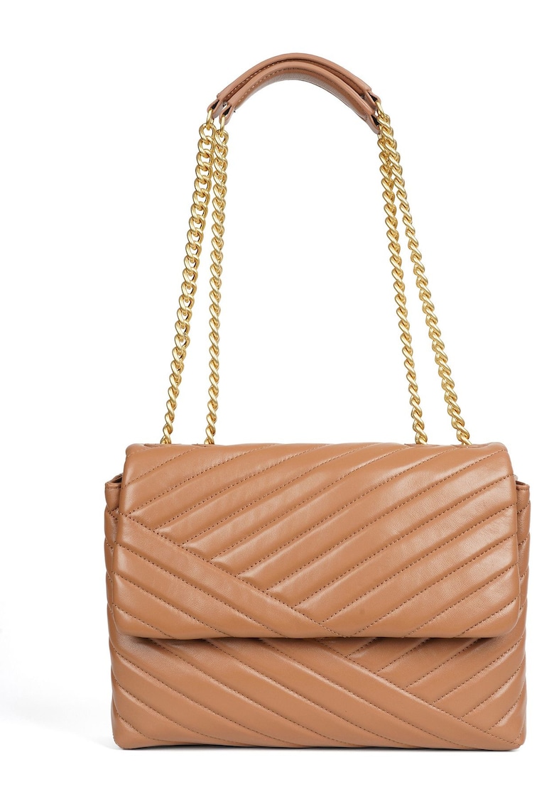 Geantă de femei Trey - piele naturală - beige închis - două compartimente principale - barete din lant