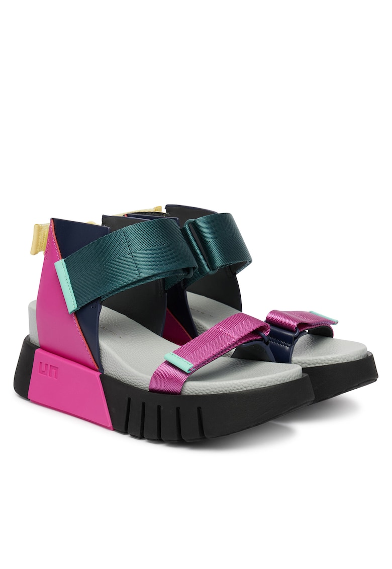 Sandale dama multicolor - textil - sistem inchidere Velcro