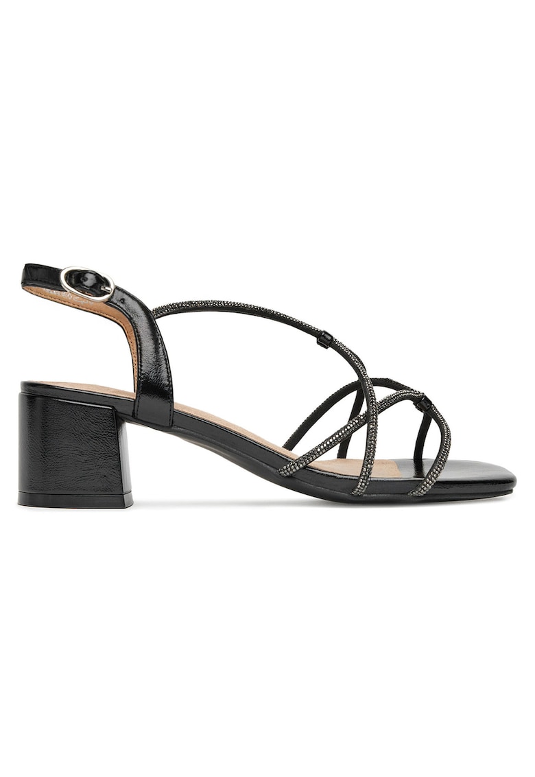 Sandale dama - piele ecologica - negru - toc bloc