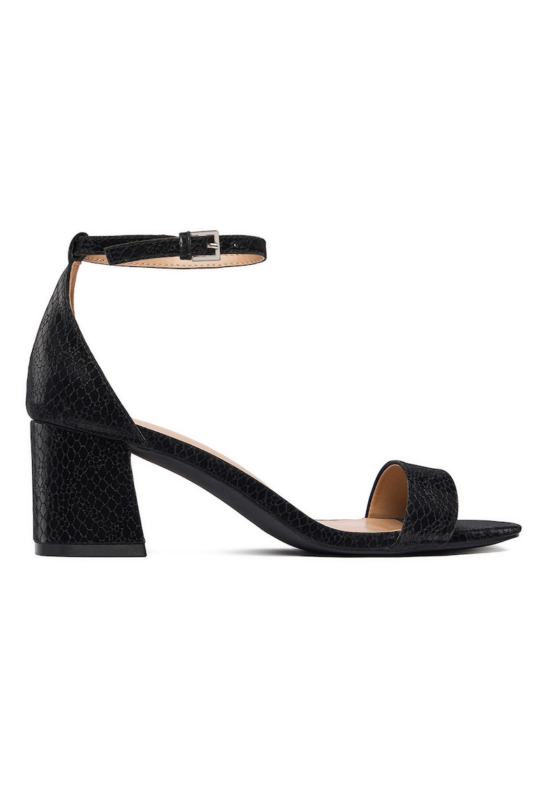 Sandale dama - toc gros - design unic - negru - material sintetic