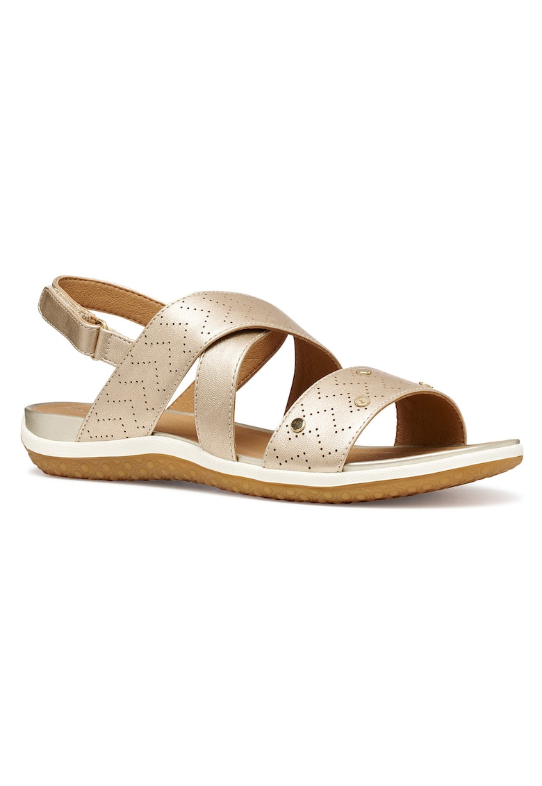 Sandale dama - piele ecologica - auriu - sistem inchidere Velcro