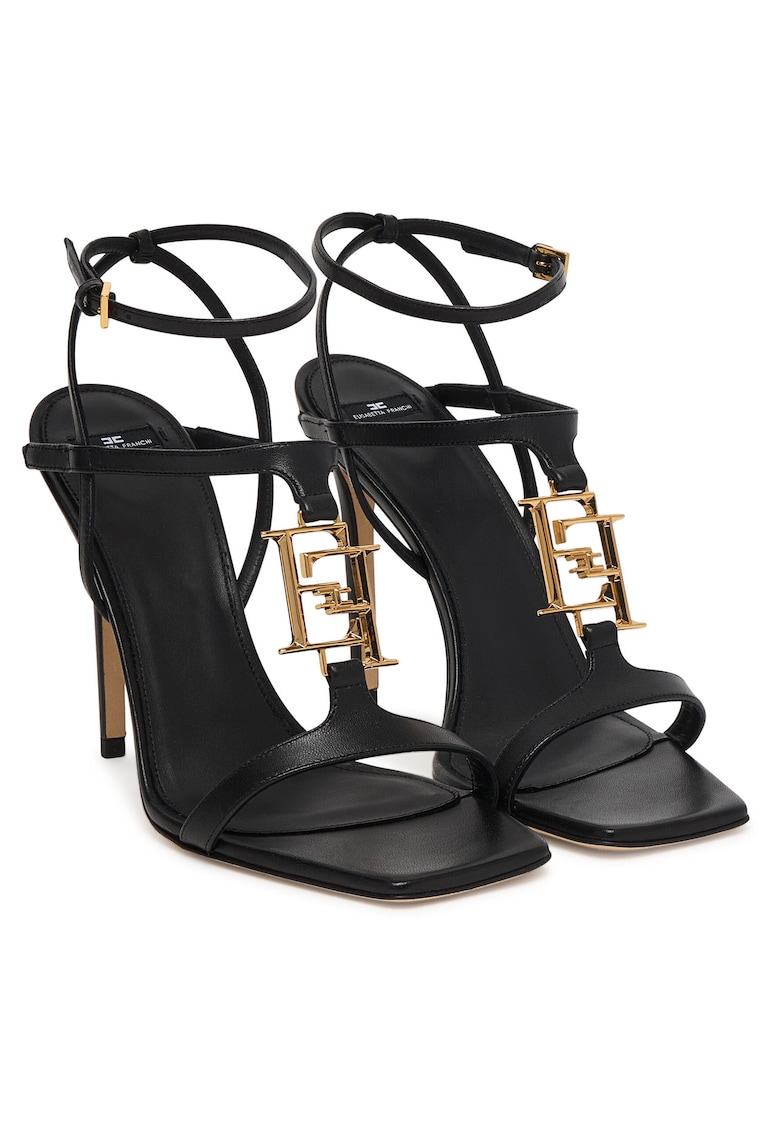 Sandale dama - piele naturala - stiletto - Auriu/Negru