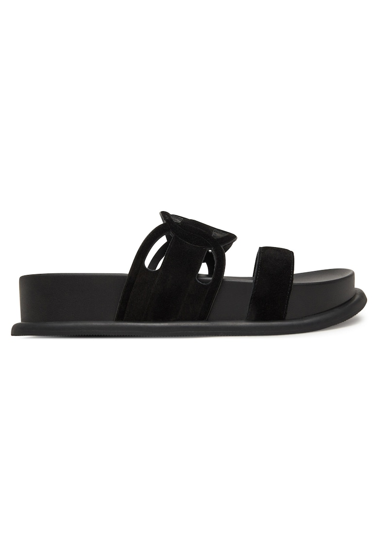 Papuci dama - flatform - piele naturala - negru