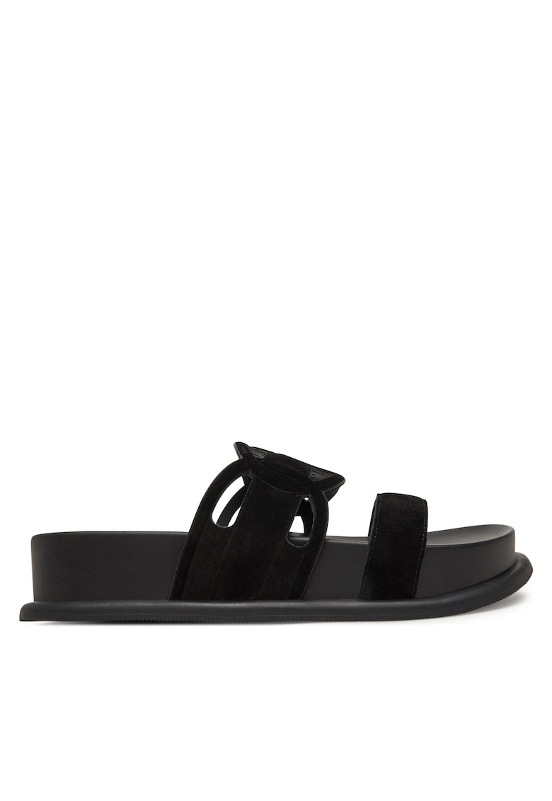 Papuci dama - flatform - piele naturala - negru