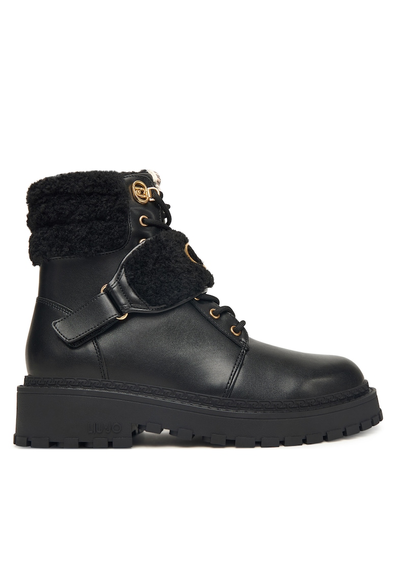 Ghete dama - piele naturala - negru - talpa groasa - sistem inchidere velcro -