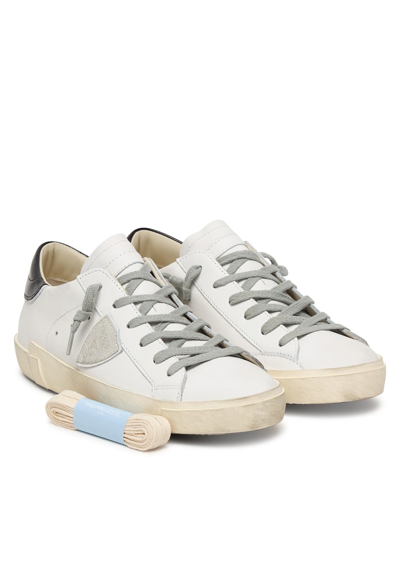 Tenisi dama - piele naturala - alb/negru - cu sireturi suplimentare