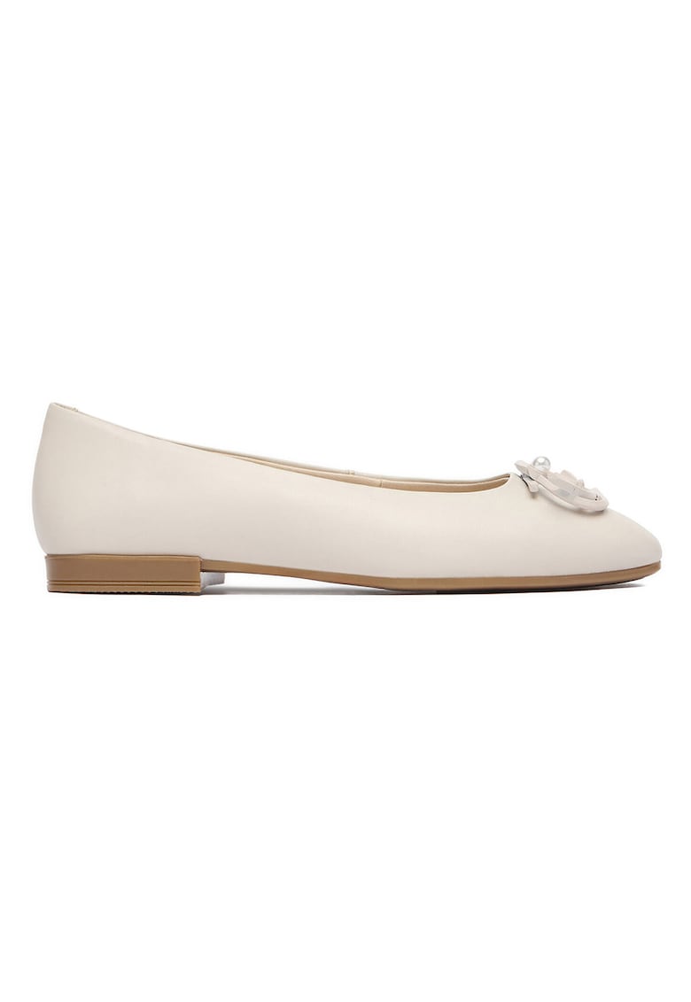 Balerini dama - piele naturala - bej - textil