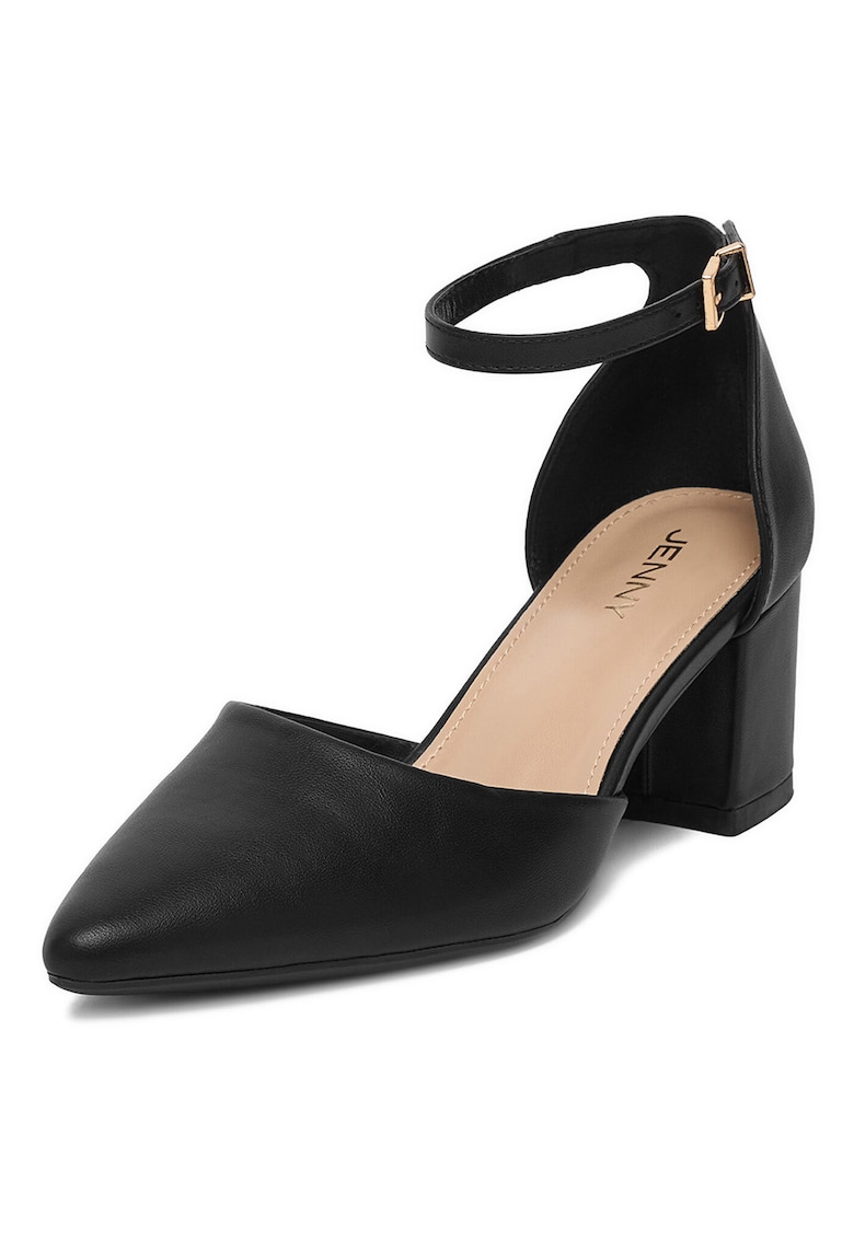 Pantofi dama - piele ecologica - negru - toc gros - design modern