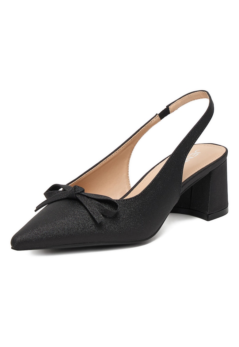 Pantofi dama - textil - negru - tocul bloc - varf ascutit