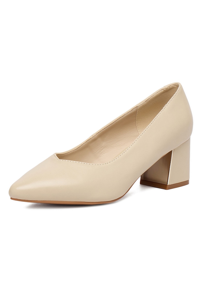 Pantofi dama - bej - piele naturala - toc bloc