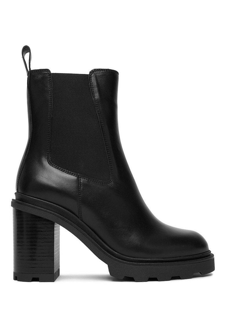 Botine dama - piele naturala - negru - toc stabil