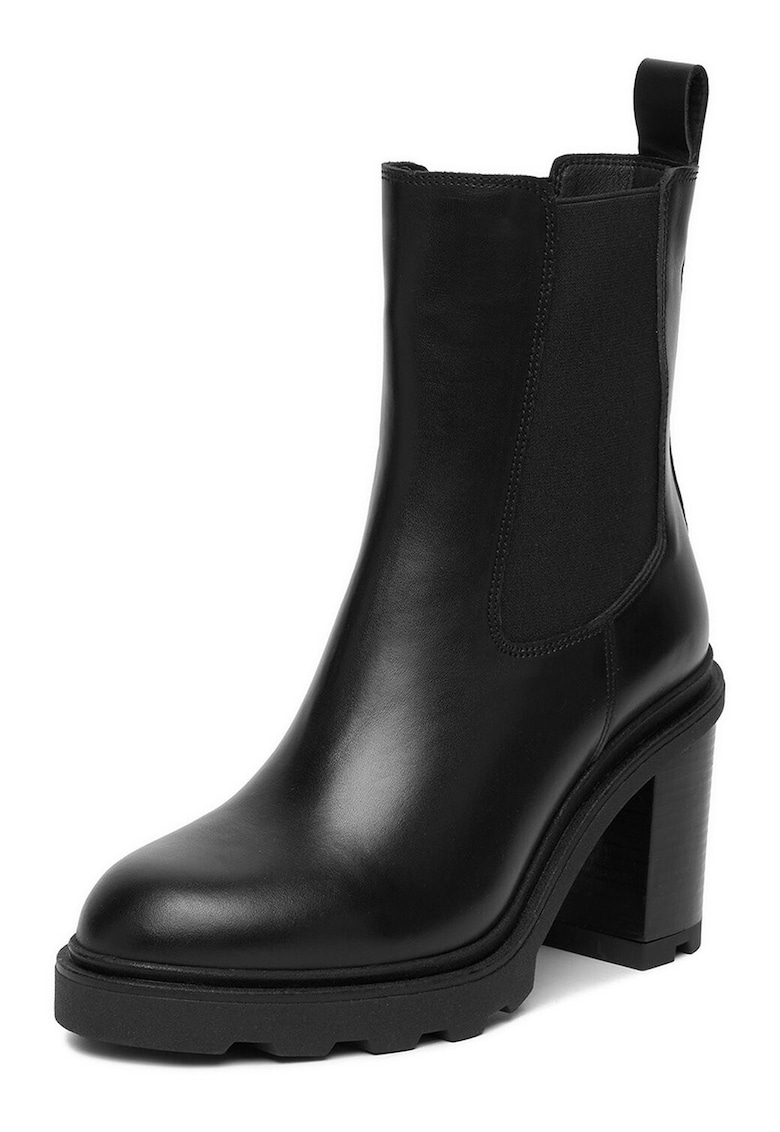 Botine dama - piele naturala - negru - toc stabil -