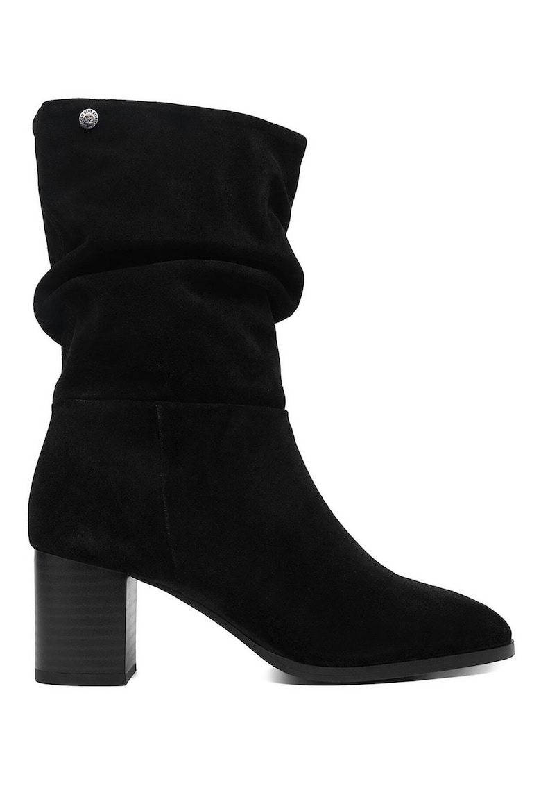 Botine dama - piele intoarsa - negru - tocul stabil