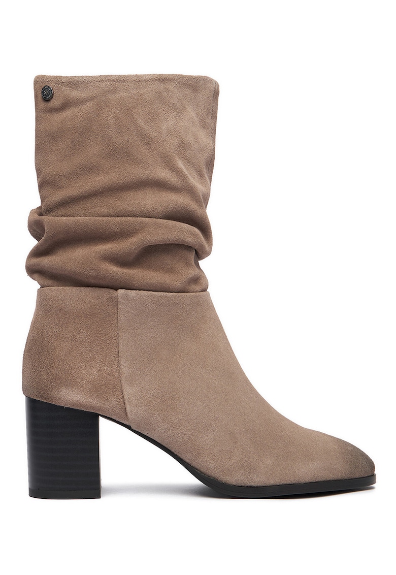 Botine dama - piele naturala - gri - tocul stabil -