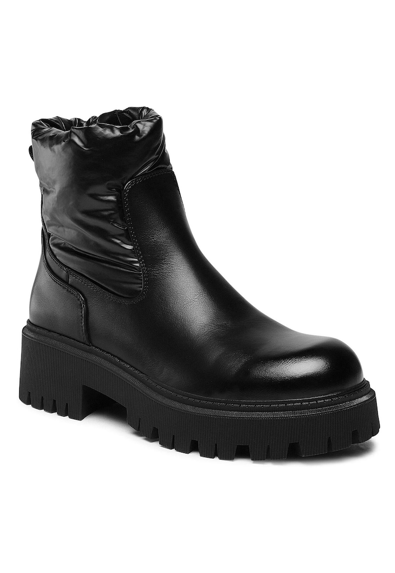 Botine dama - piele ecologica - negru - fermoar - talpa groasa - Negru