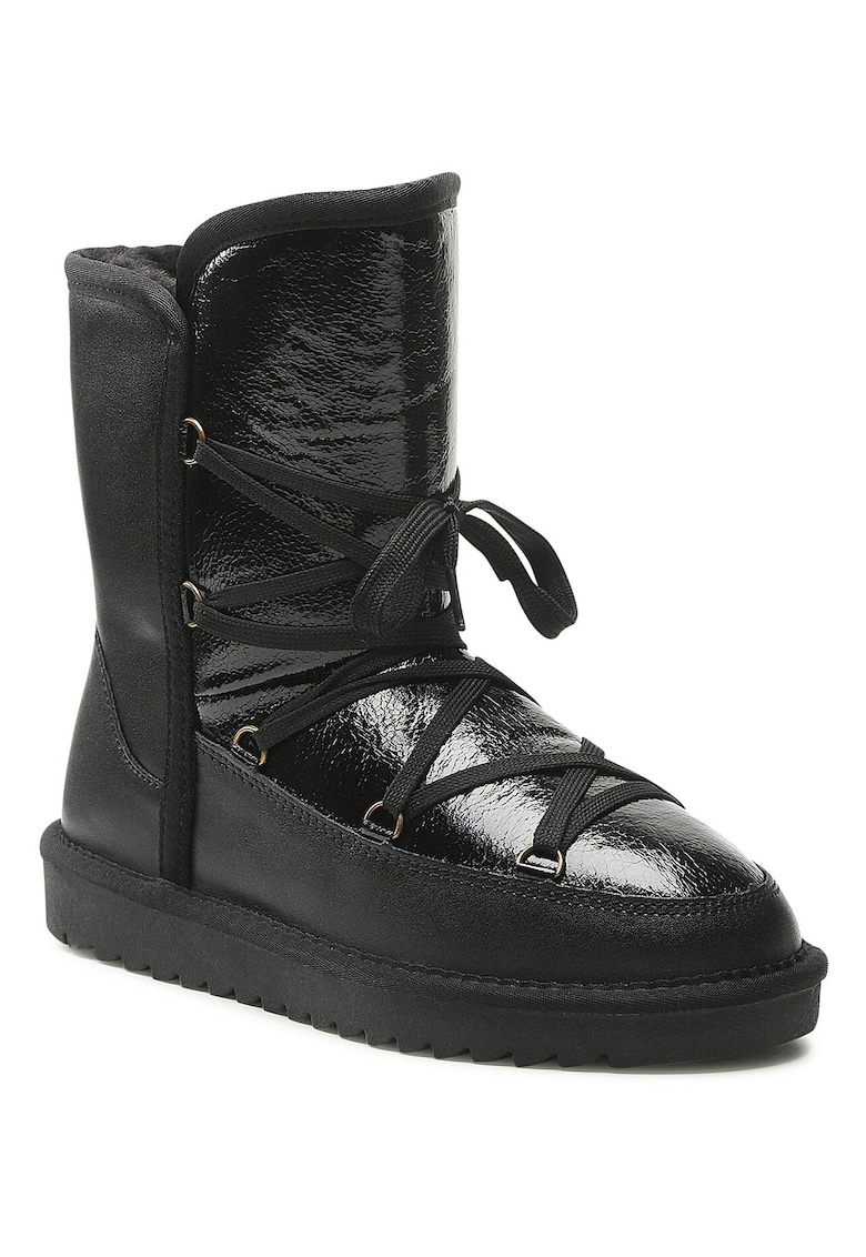 Botine dama - piele naturala - insertie lacuita - negru