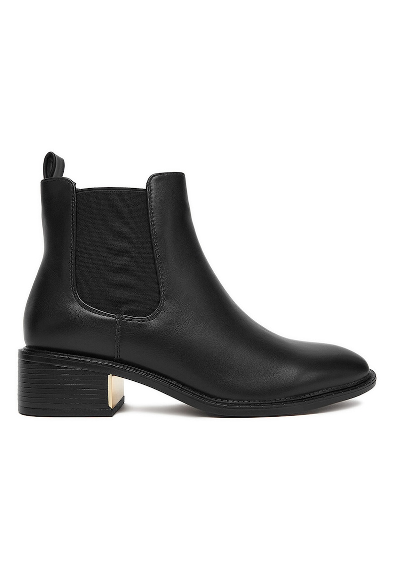 Botine dama - material sintetic - negru - toc bloc - fermoar -