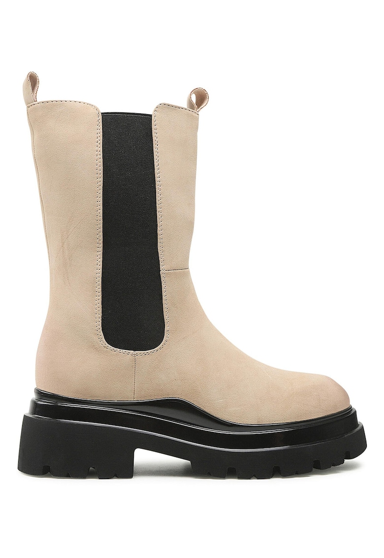 Botine dama - piele ecologica - fermoar - bej -
