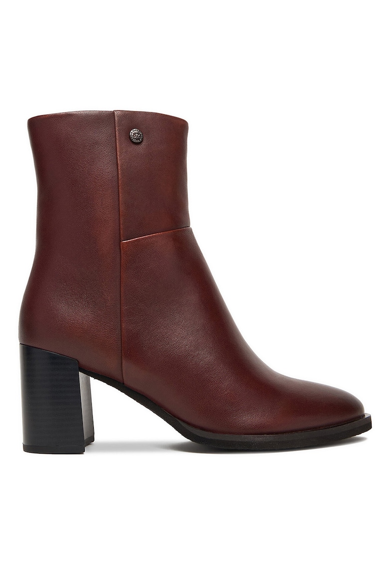 Botine dama - piele naturala - rosu - toc clasic - cu fermoar