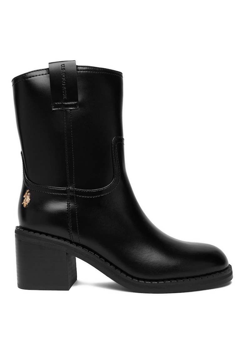 Botine dama - tocul gros - material textil - negru -