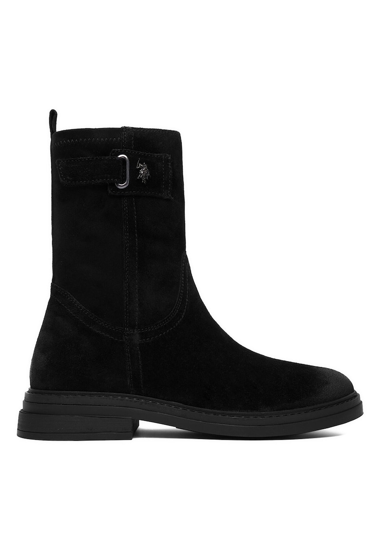 Botine dama - U.S. Polo piele naturala - negru - toc bloc - fermoar - Negru