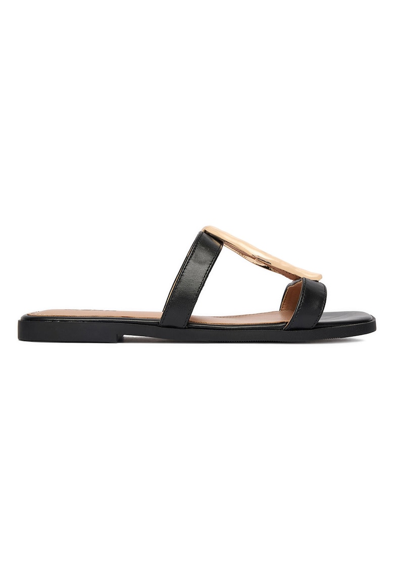 Slapi dama - material piele naturala - negru