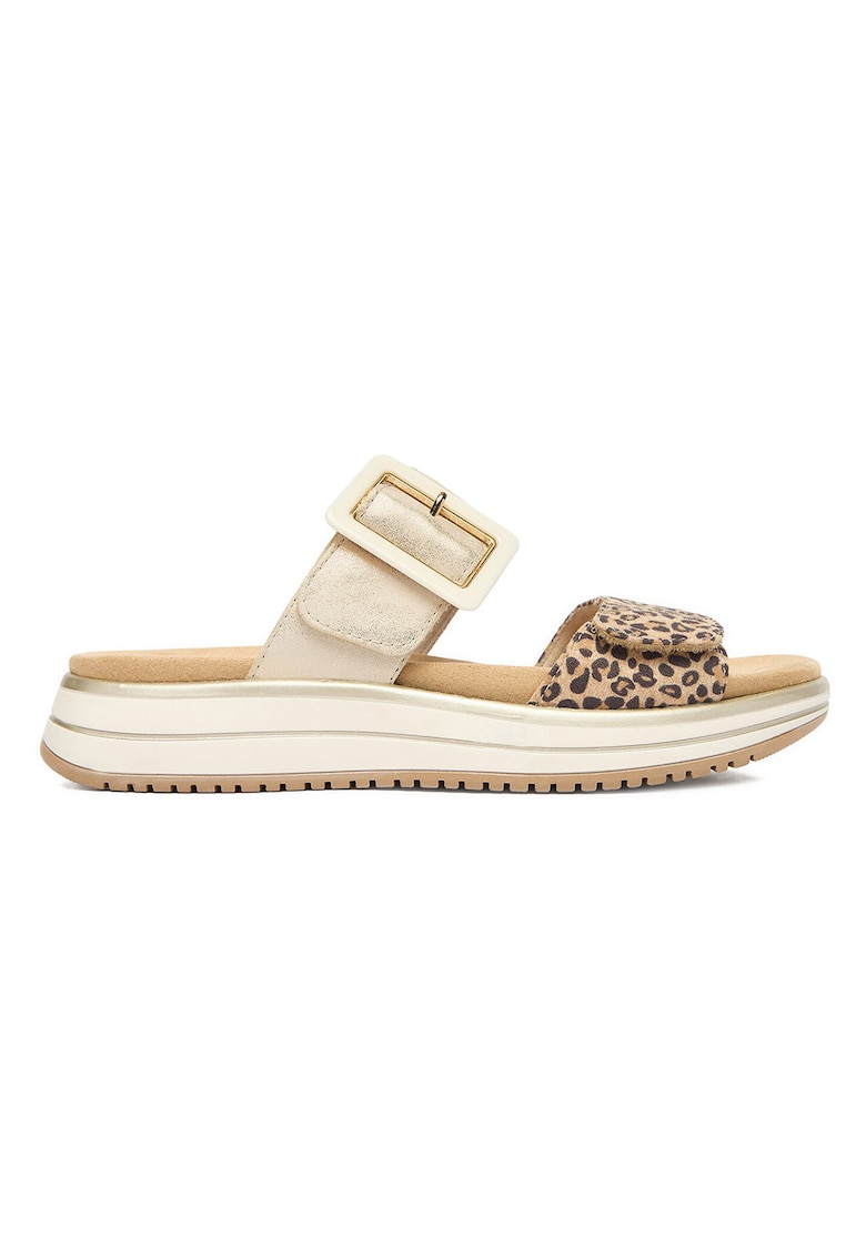 Papuci dama - piele naturala - auriu - inchidere cu velcro