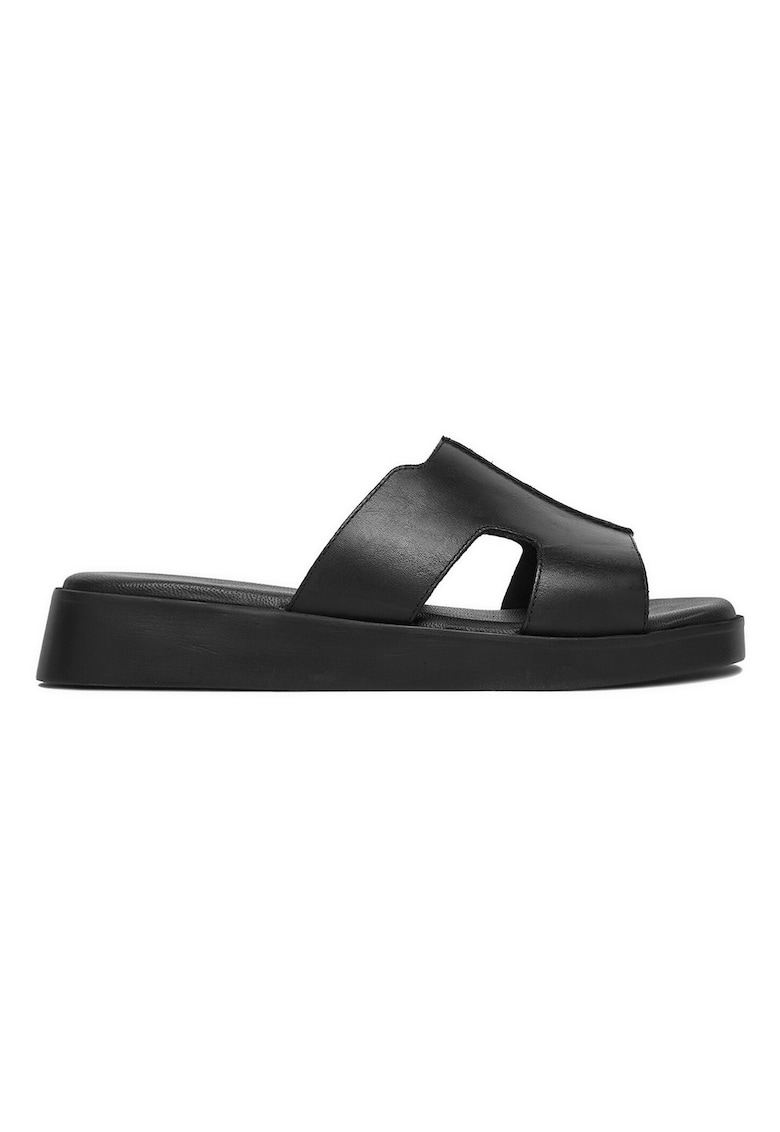 Papuci dama - din piele naturala - negru - talpa groasa