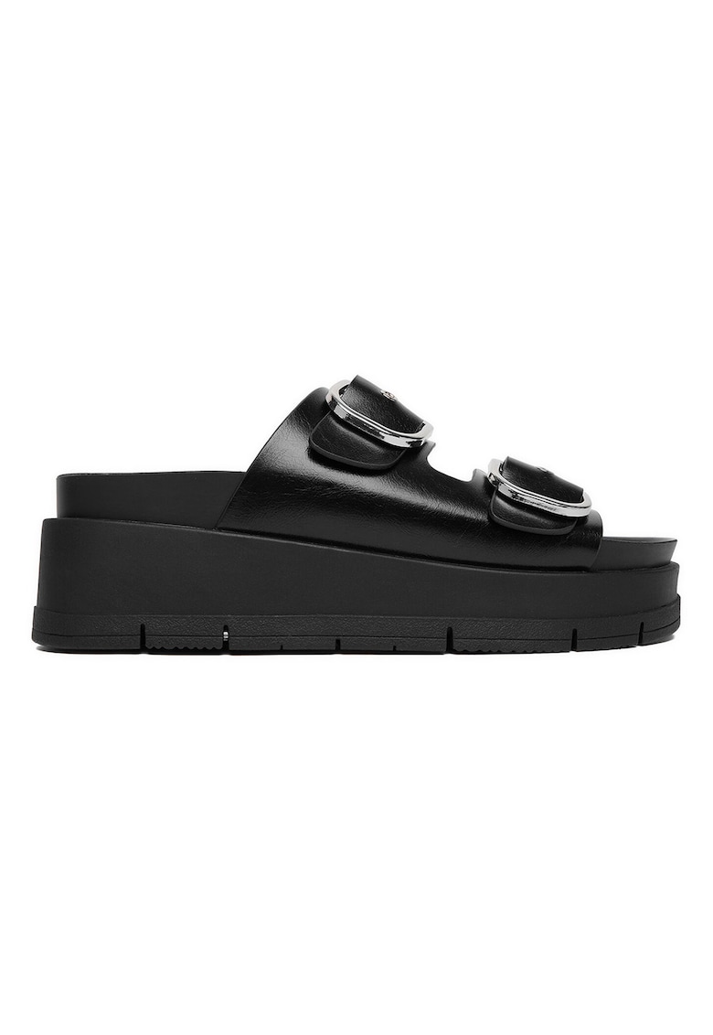 Papuci dama - platforma - negru - material sintetic