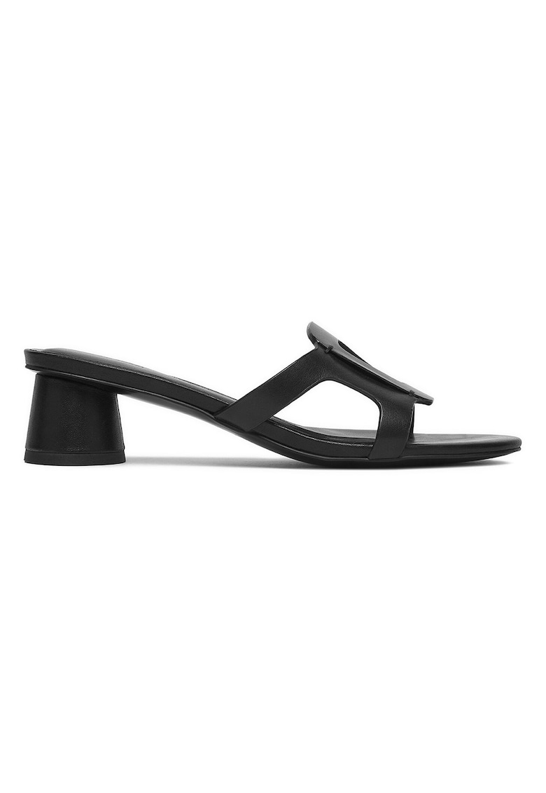 Papuci dama - piele naturala - negru - toc bloc