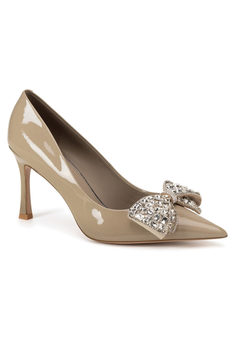 Pantofi dama - stiletto - piele naturala - model cu fundita - bej
