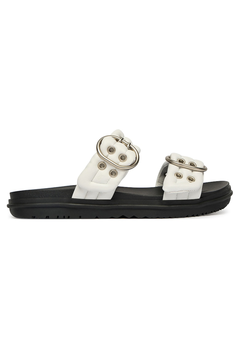 Papuci dama - W13306 - piele naturala - alb/negru
