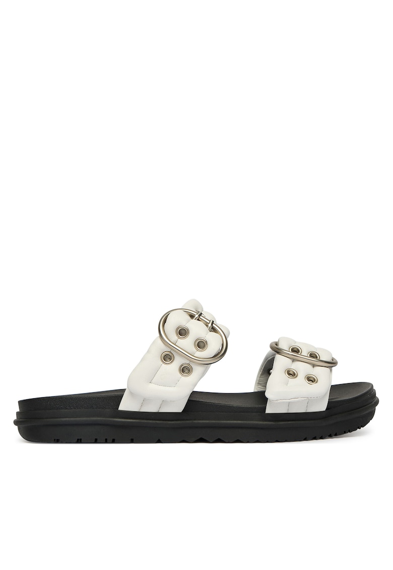 Papuci dama - W13306 - piele naturala - alb/negru