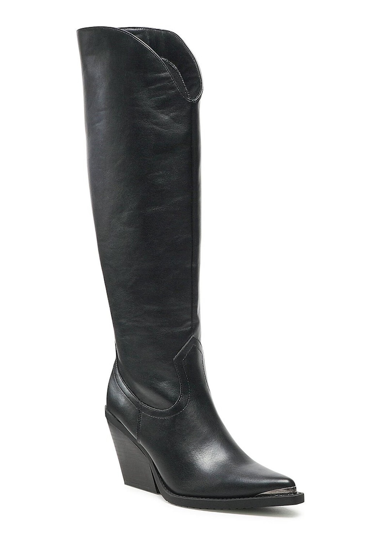 Cizme dama - cowboy - toc bloc - negru - material sintetic -