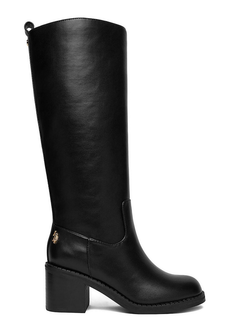 Cizme dama - piele ecologica - negru - toc clasic - fermoar