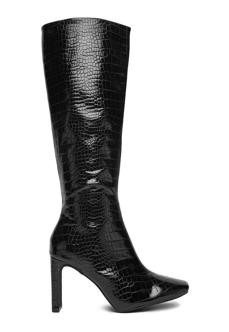 Cizme dama - peste genunchi - toc clasic - negru - material sintetic -