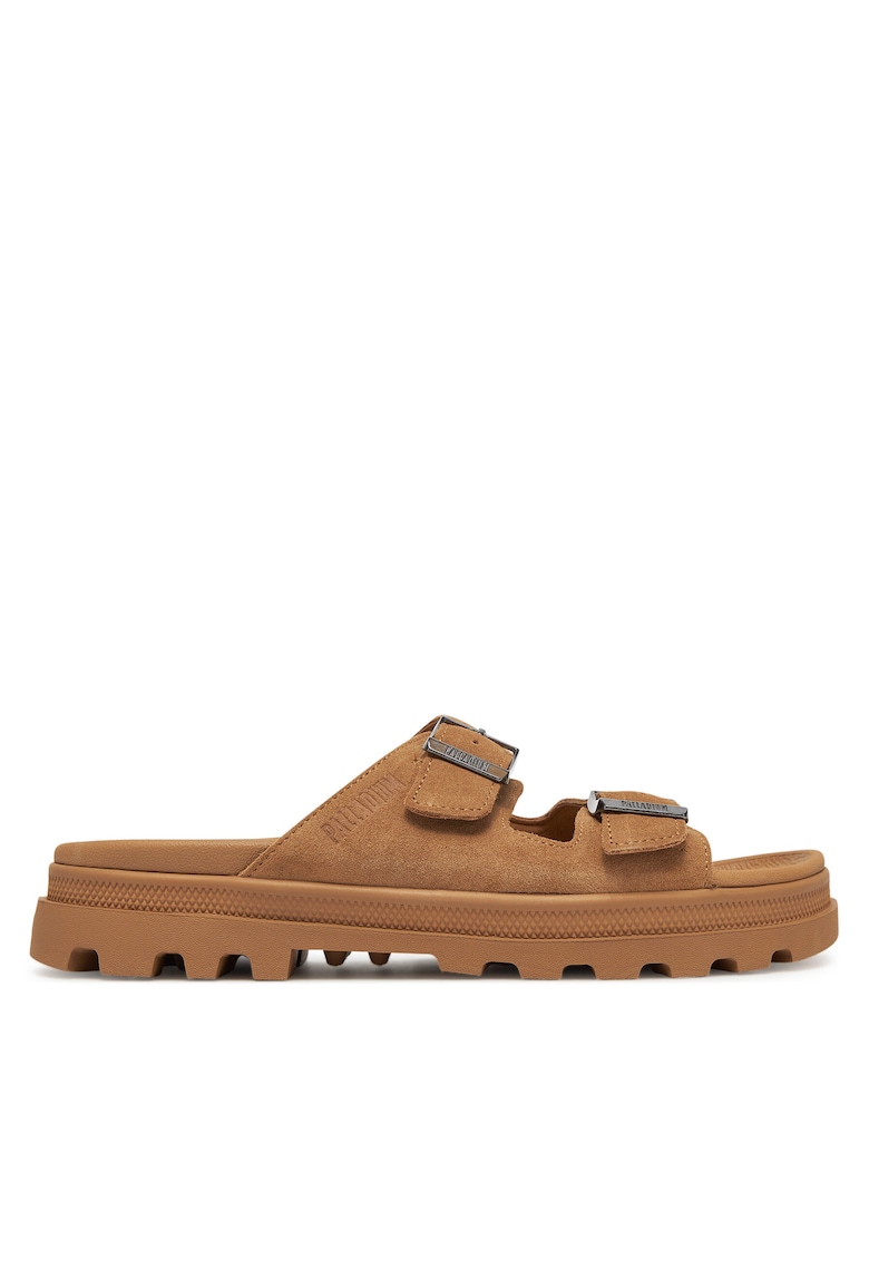Slapi unisex - piele naturala - maro - material sintetic