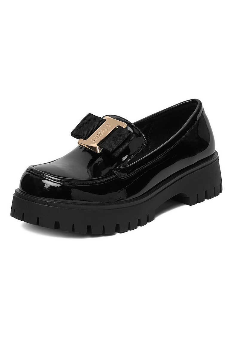 Mocasini dama - piele naturala - negru - detaliu auriu